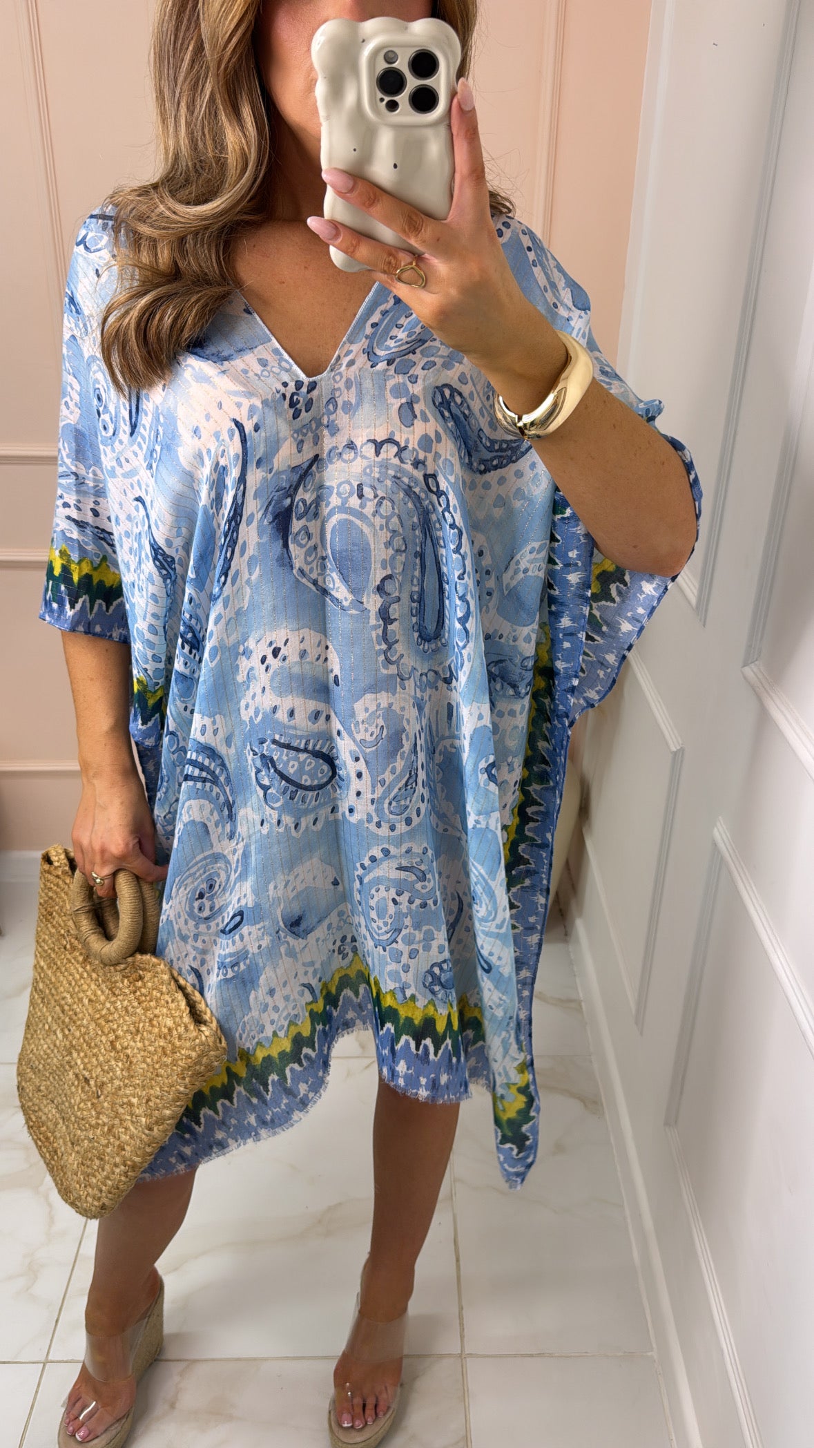 NELLY blue printed silky cover up