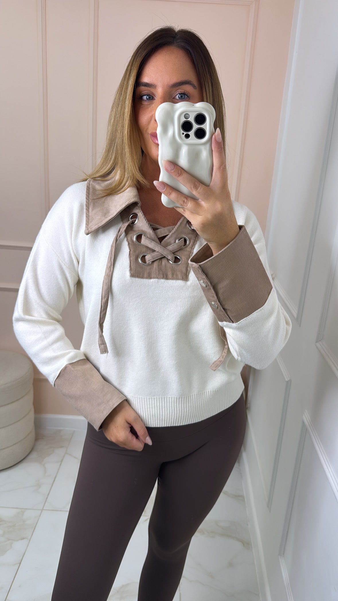 MAEVE beige cord lace up jumper