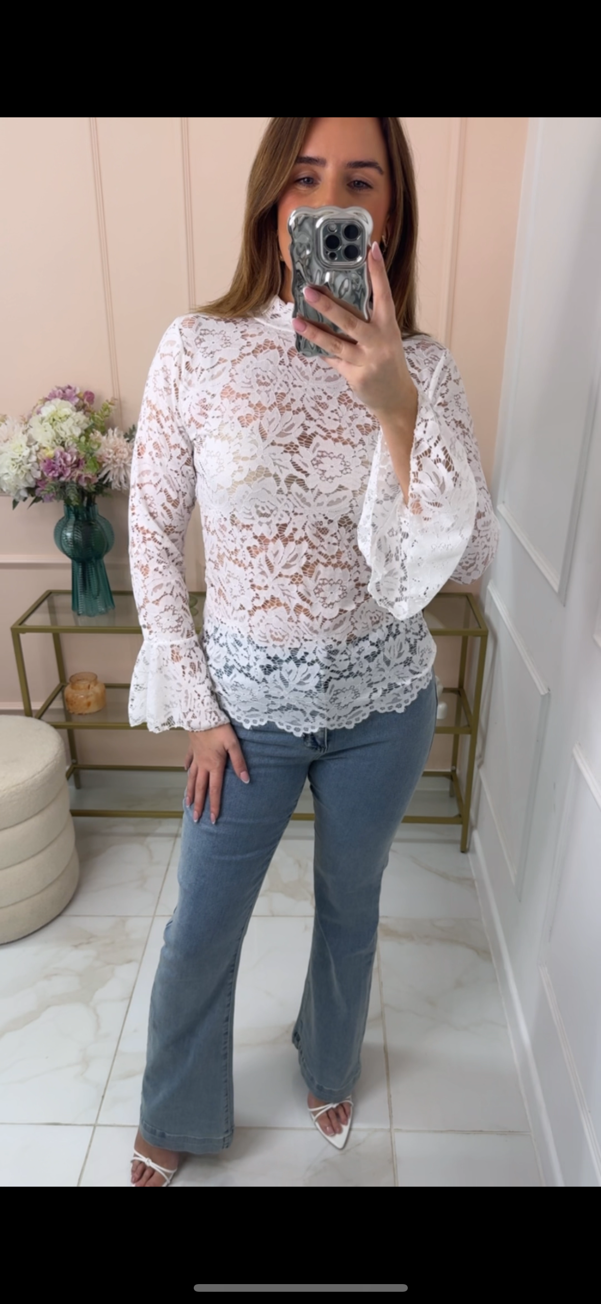 DAHLIA white lace mesh blouse