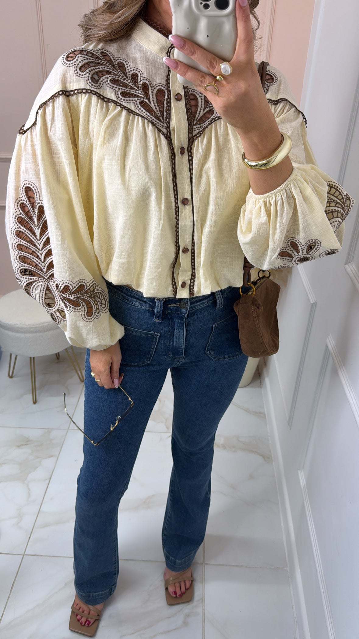 ANNA lemon embroidered puff sleeve blouse