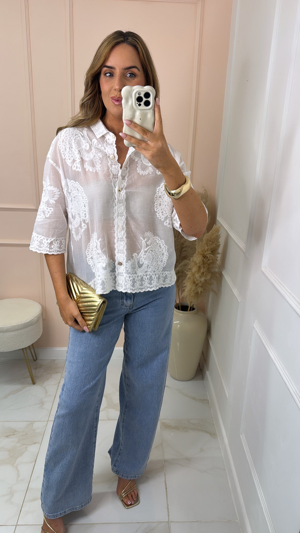ELIZA white embroidered blouse