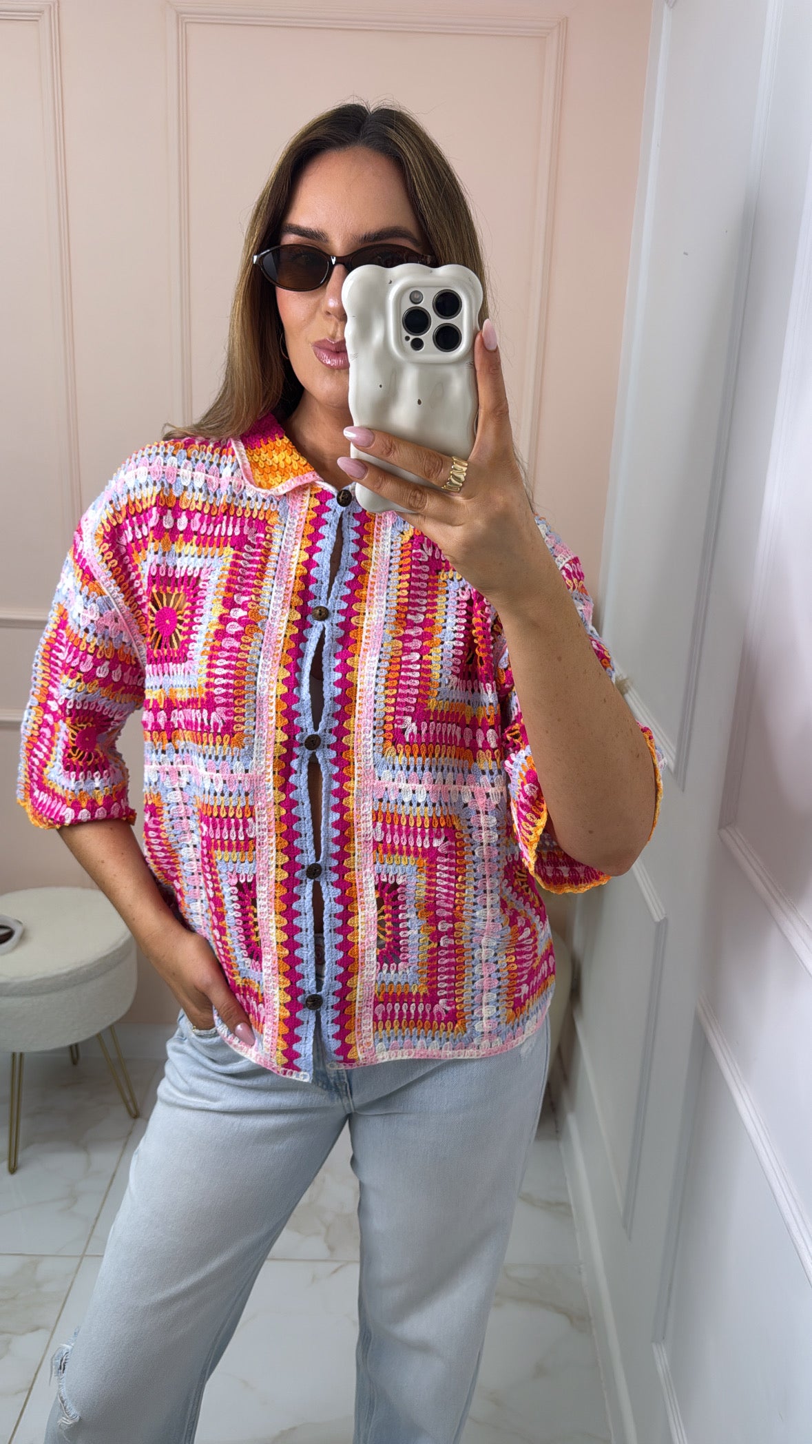 ELISE fuchsia boxy crochet top