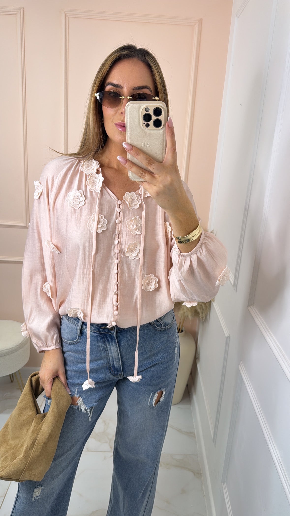 AURELIA pink 3D floral blouse