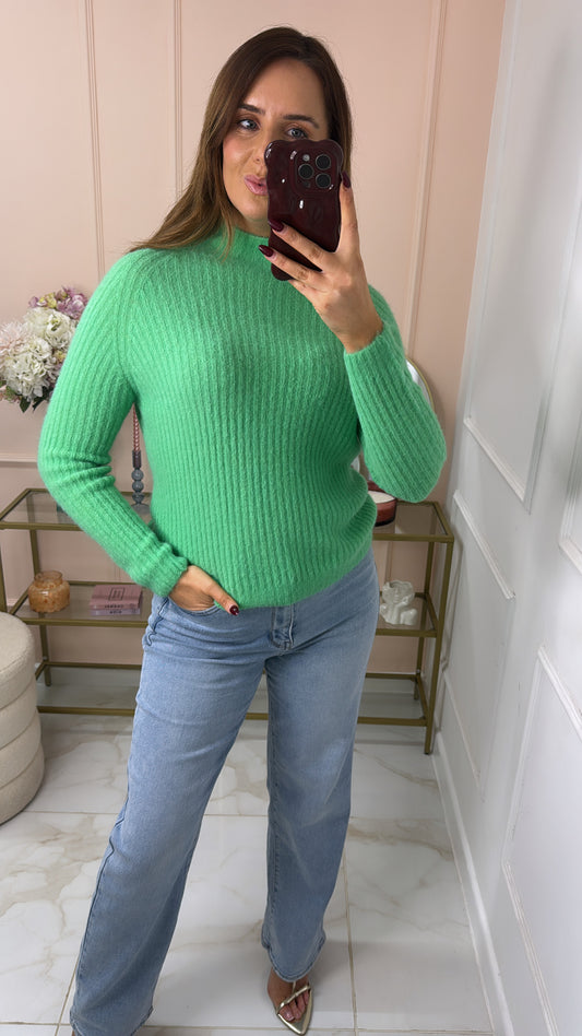 AVA green ribbed soft knit jumper