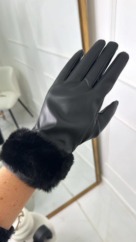FRAN black PU faux fur gloves