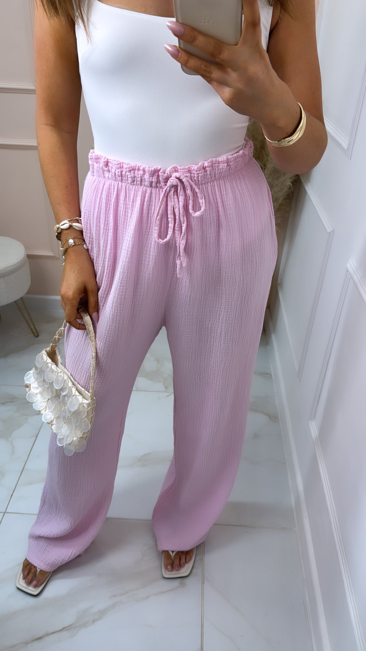 CASSIE pink cheesecloth floaty trousers