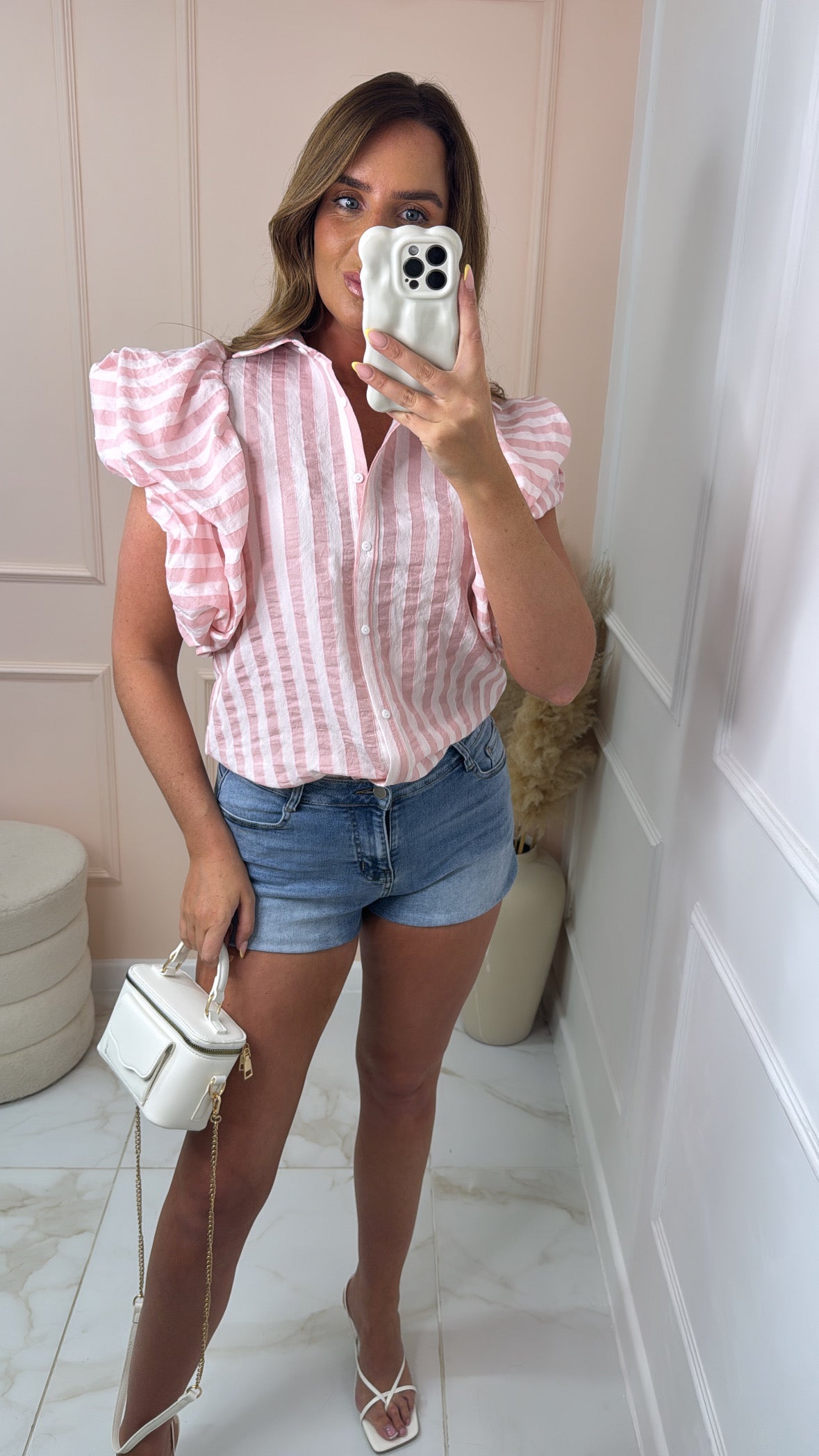 EDEN pink stripe puff sleeve shirt