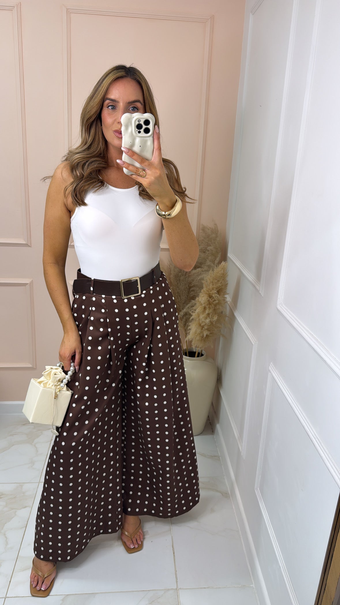 SIENNA brown polka dot wide leg trousers
