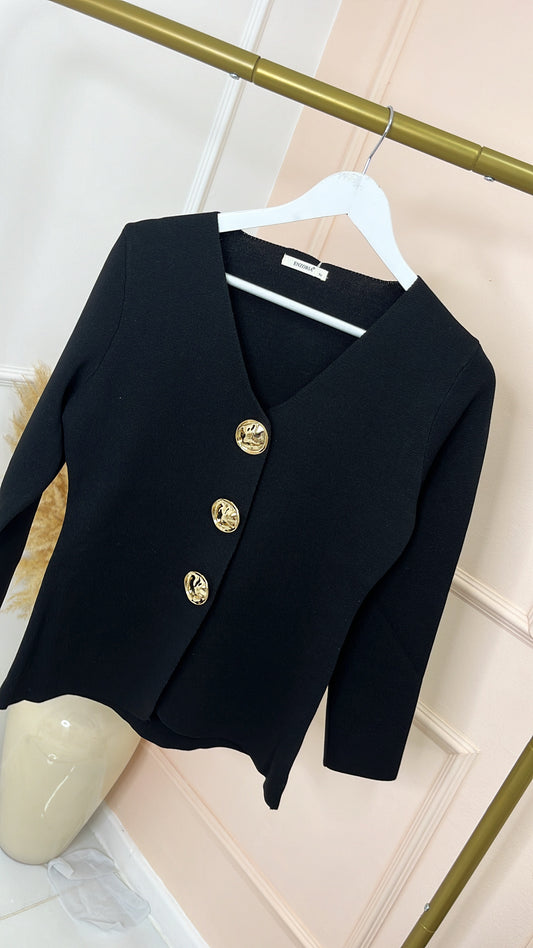 AMELIA black gold button fine knit cardigan