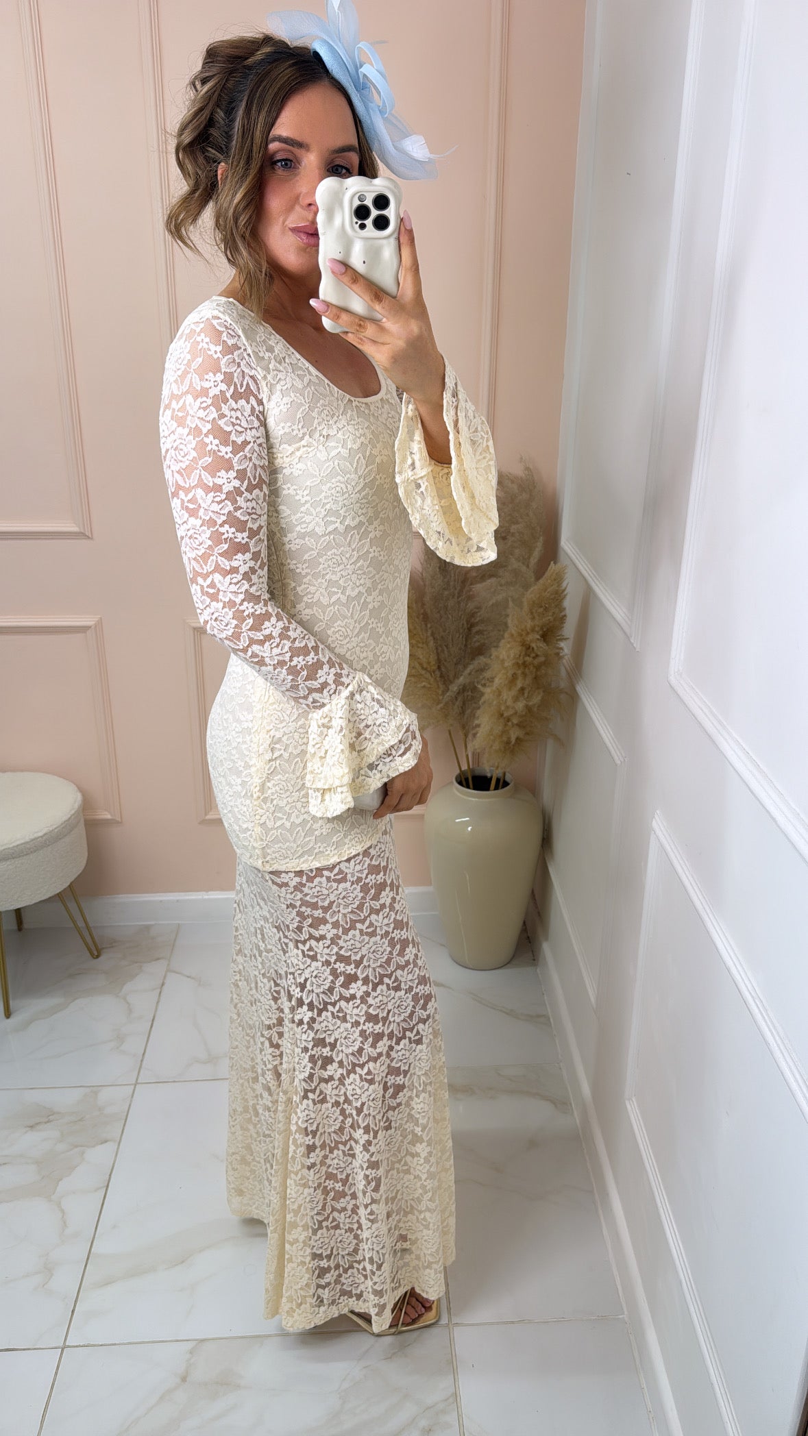 EDEN cream sheer lace maxi dress