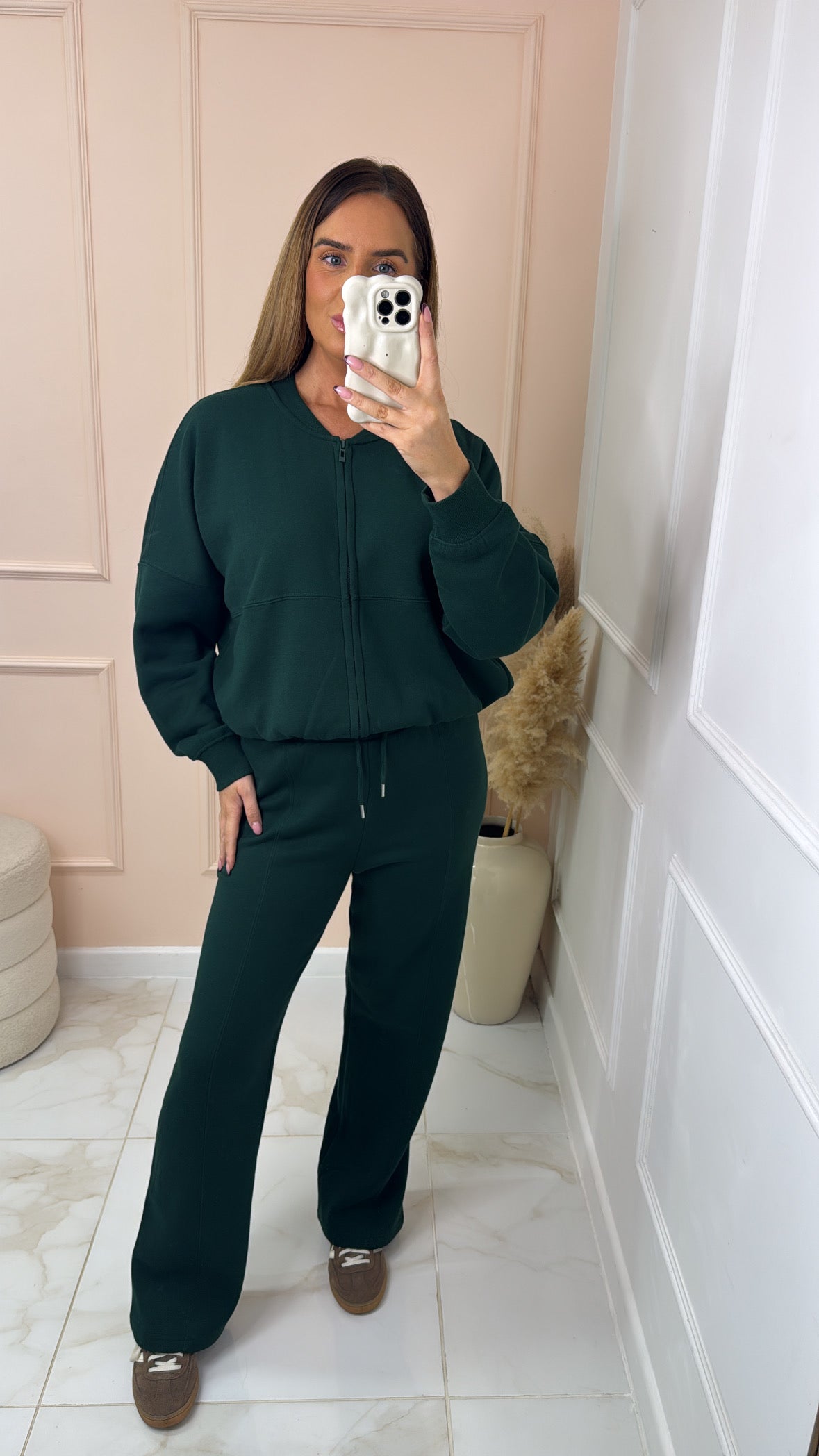 SHAUNA bottle green bomber lounge set