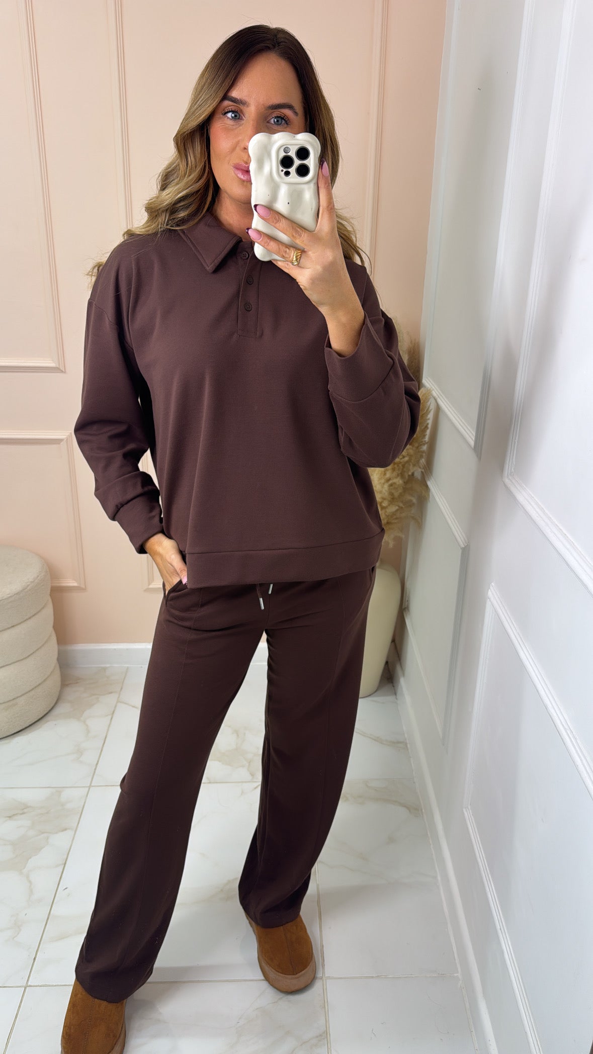 MADDIE brown collar detail lounge set