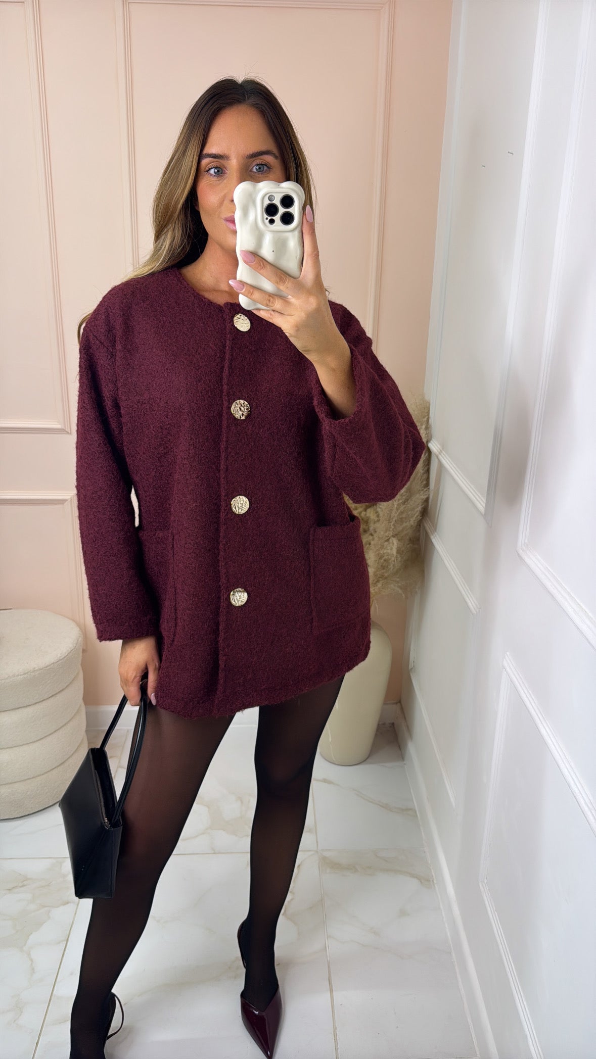ROSA burgundy wooly button jacket