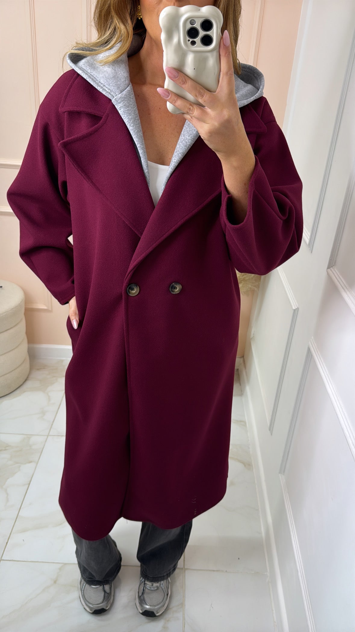 LOLA burgundy hooded duster coat