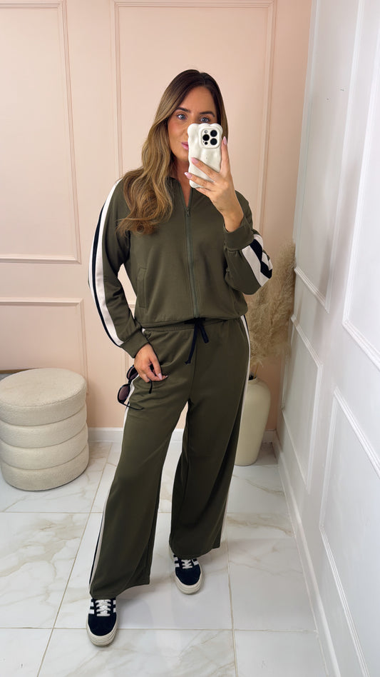 GIANA khaki side stripe bomber lounge set