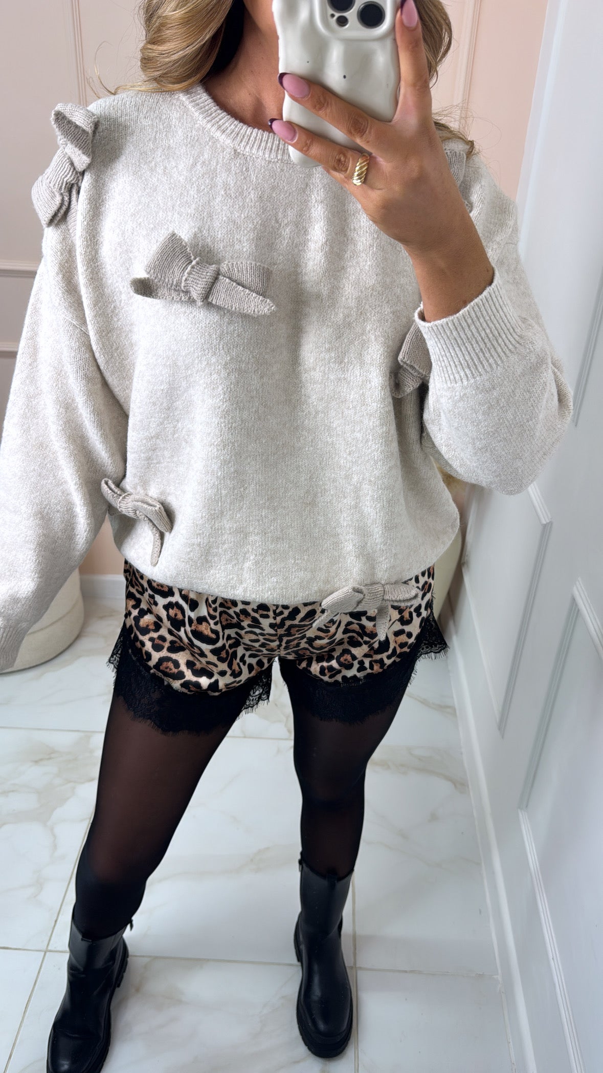 LACEY beige bow detail jumper