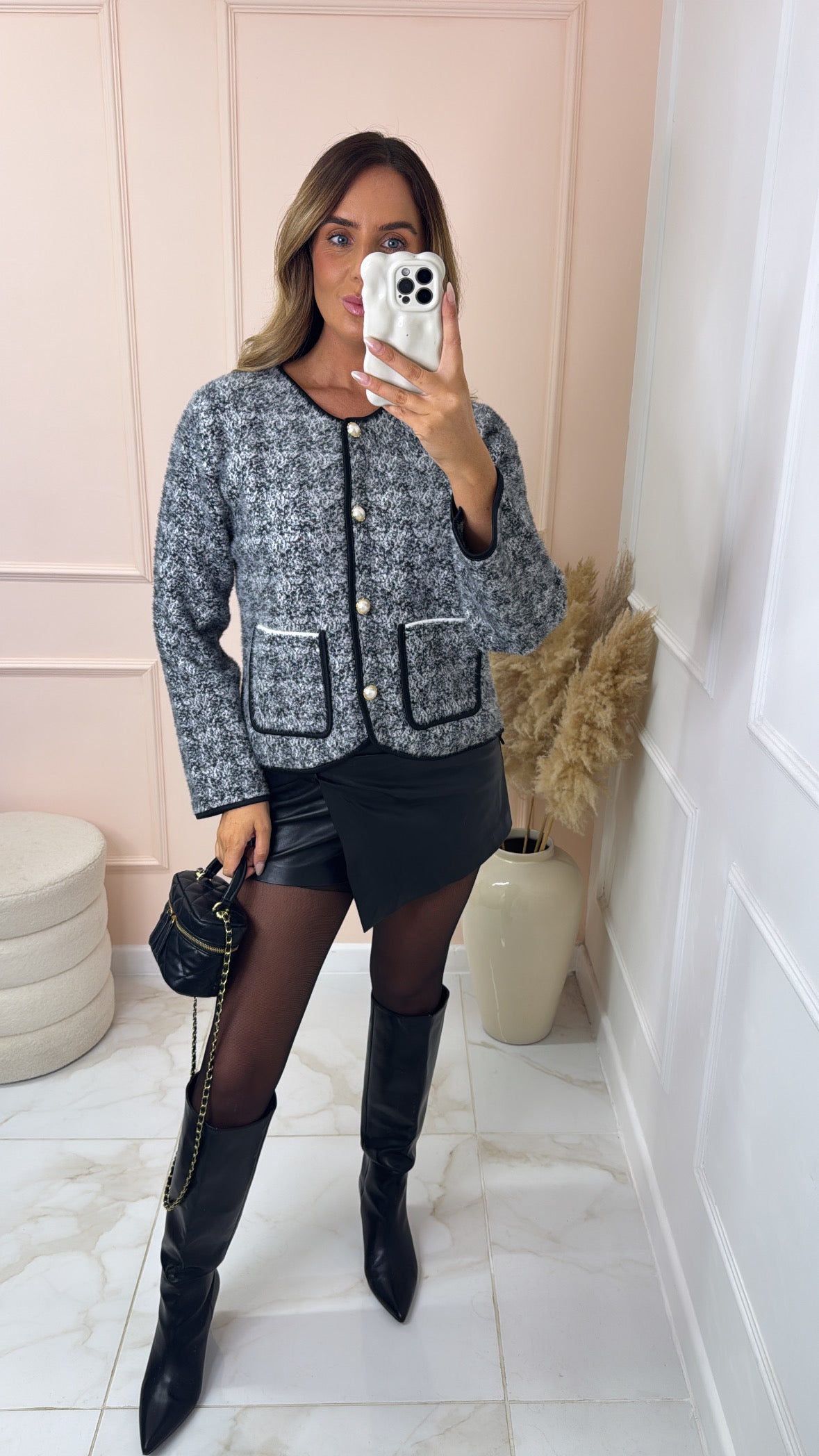 ISABELLA grey boucle knit button cardigan