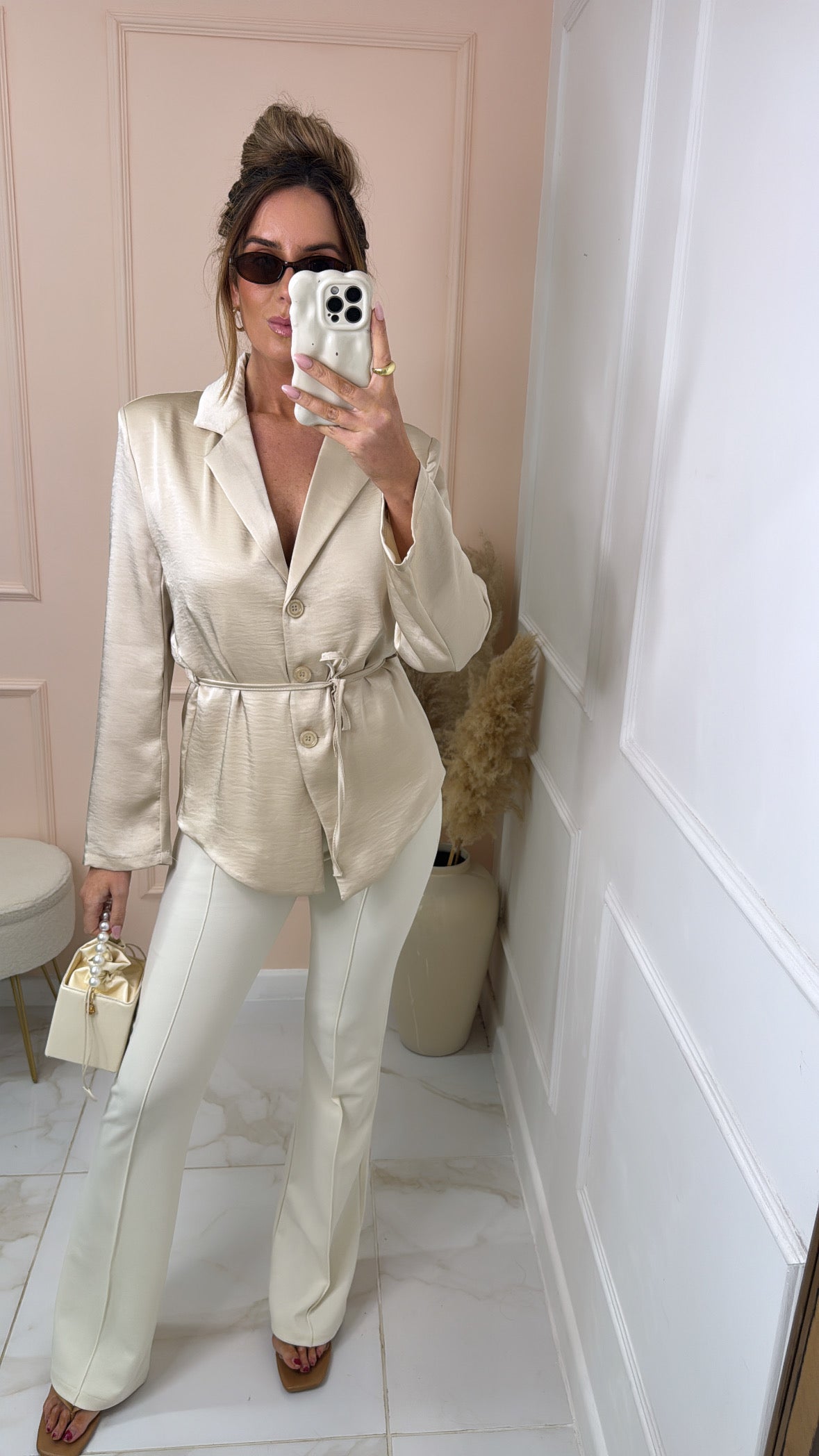 BELLE champagne tie waist silky blazer