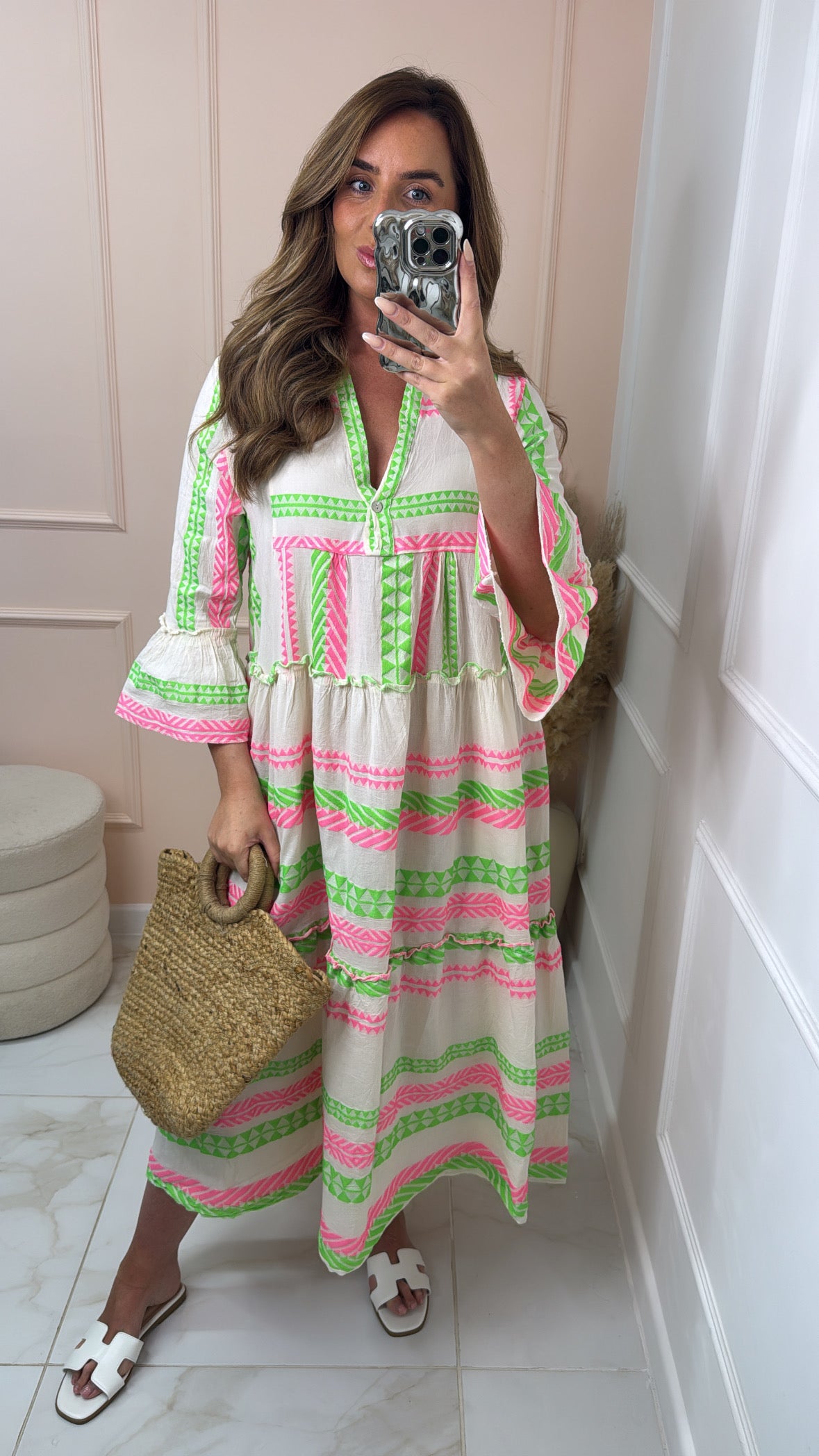 DARCY pink & green neon embroidered dress