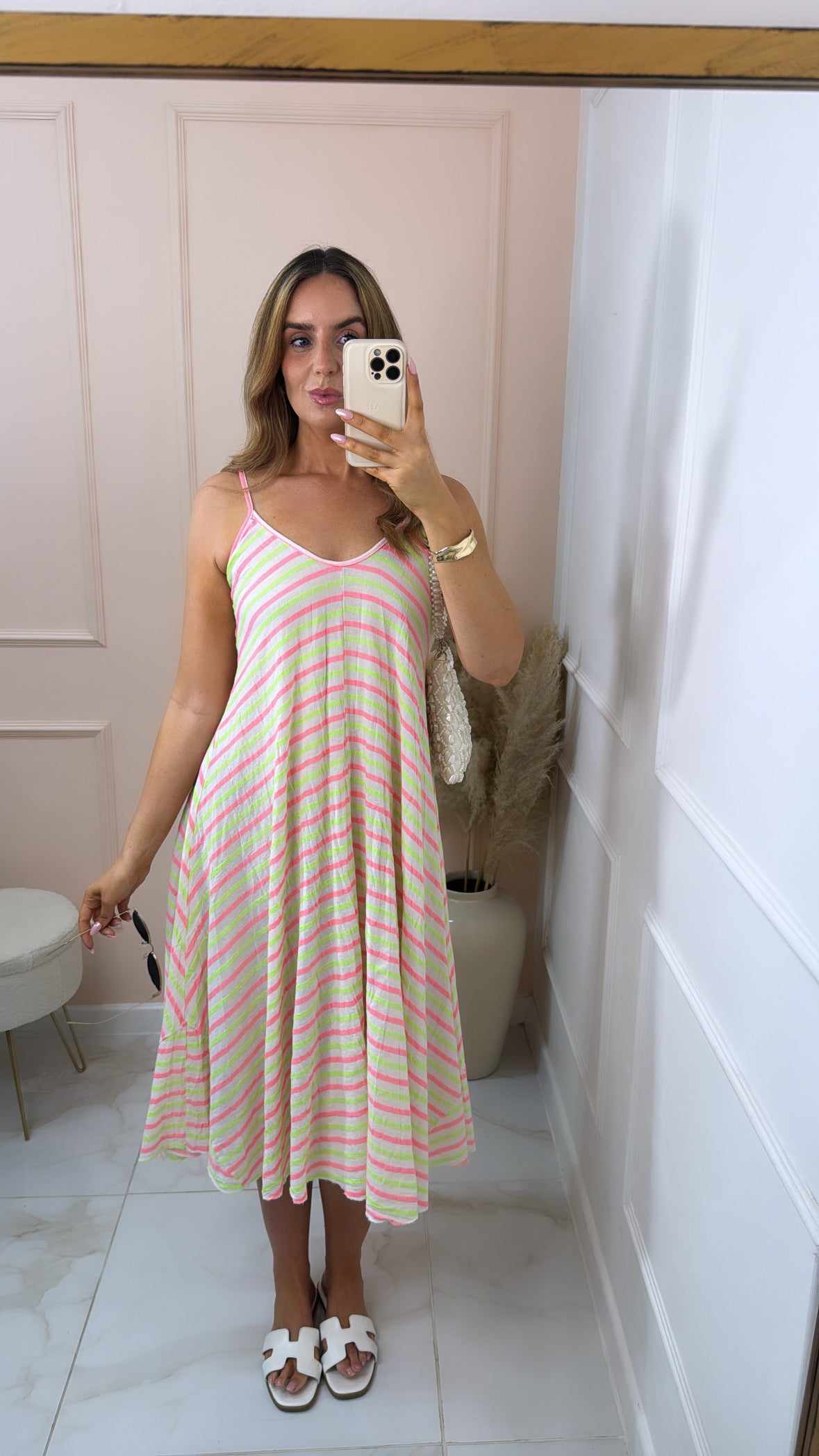 LORI pink stripe maxi dress