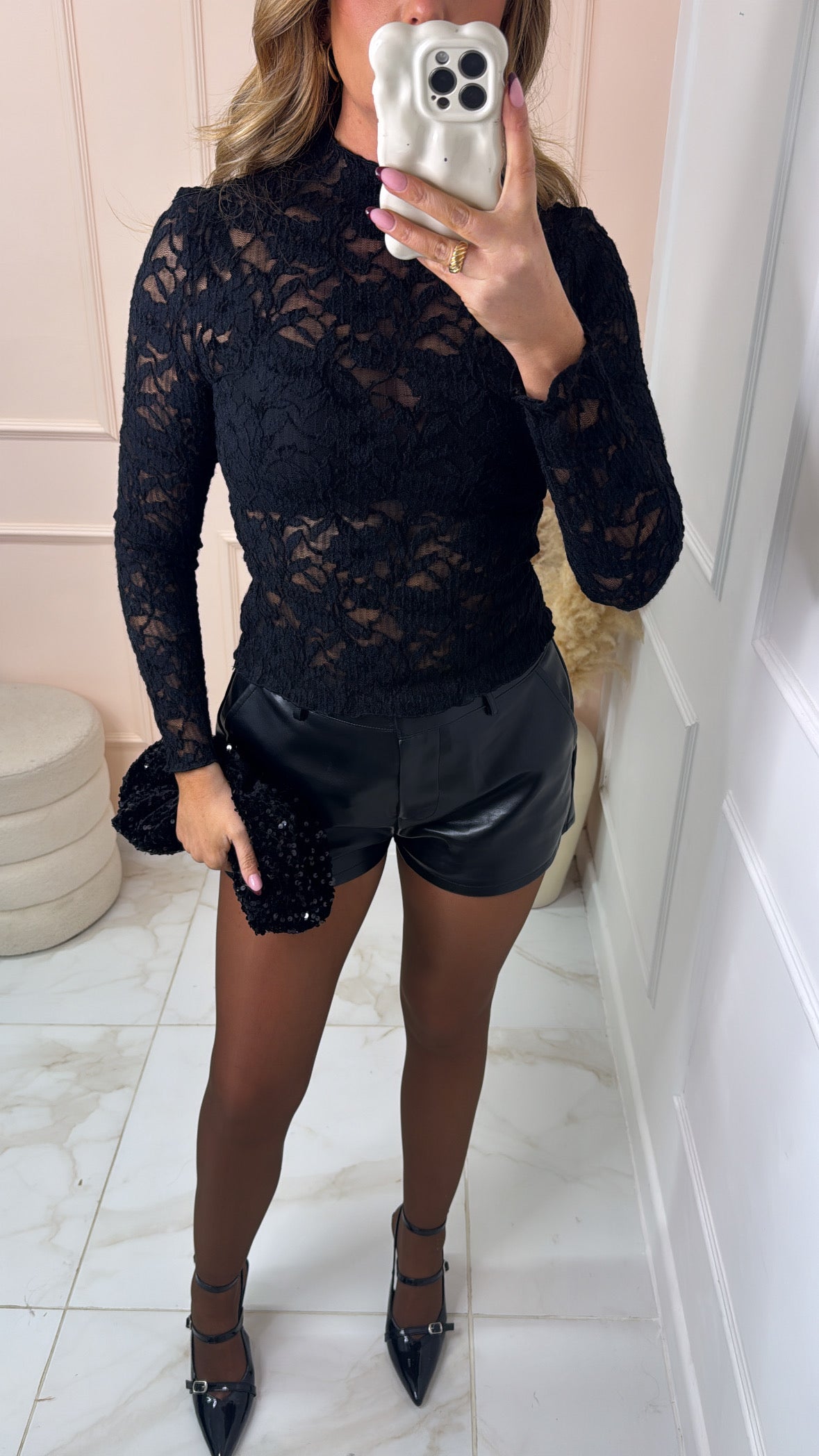 ROSE black long sleeve lace top