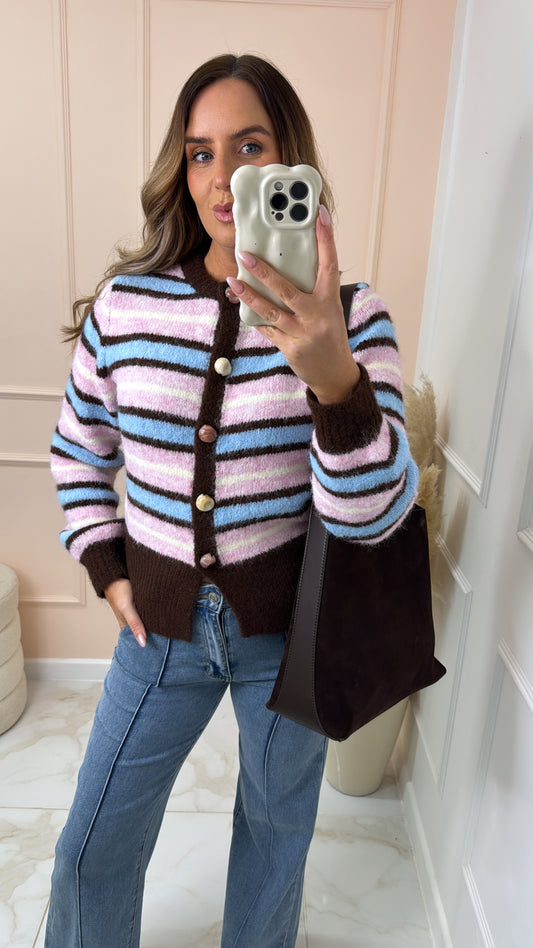 MARGOT pink & brown stripe cardigan