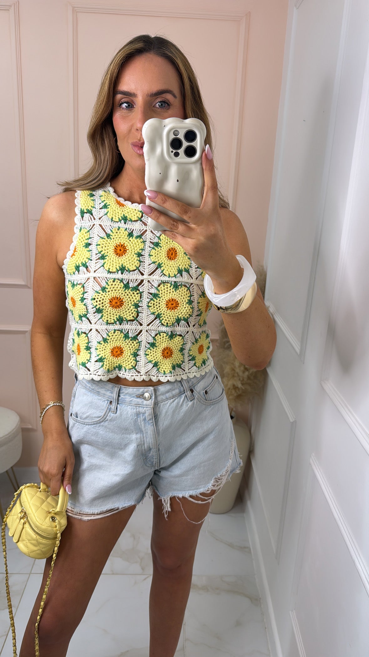 LILLY lemon floral crochet top