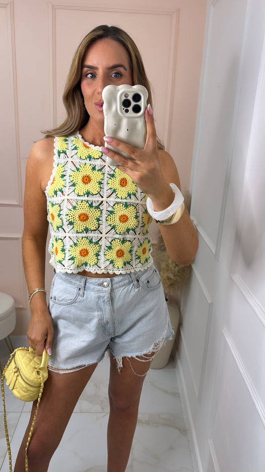 LILLY lemon floral crochet top