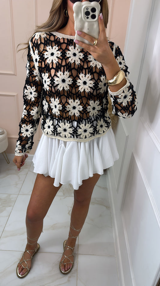 LOTTIE black floral crochet top