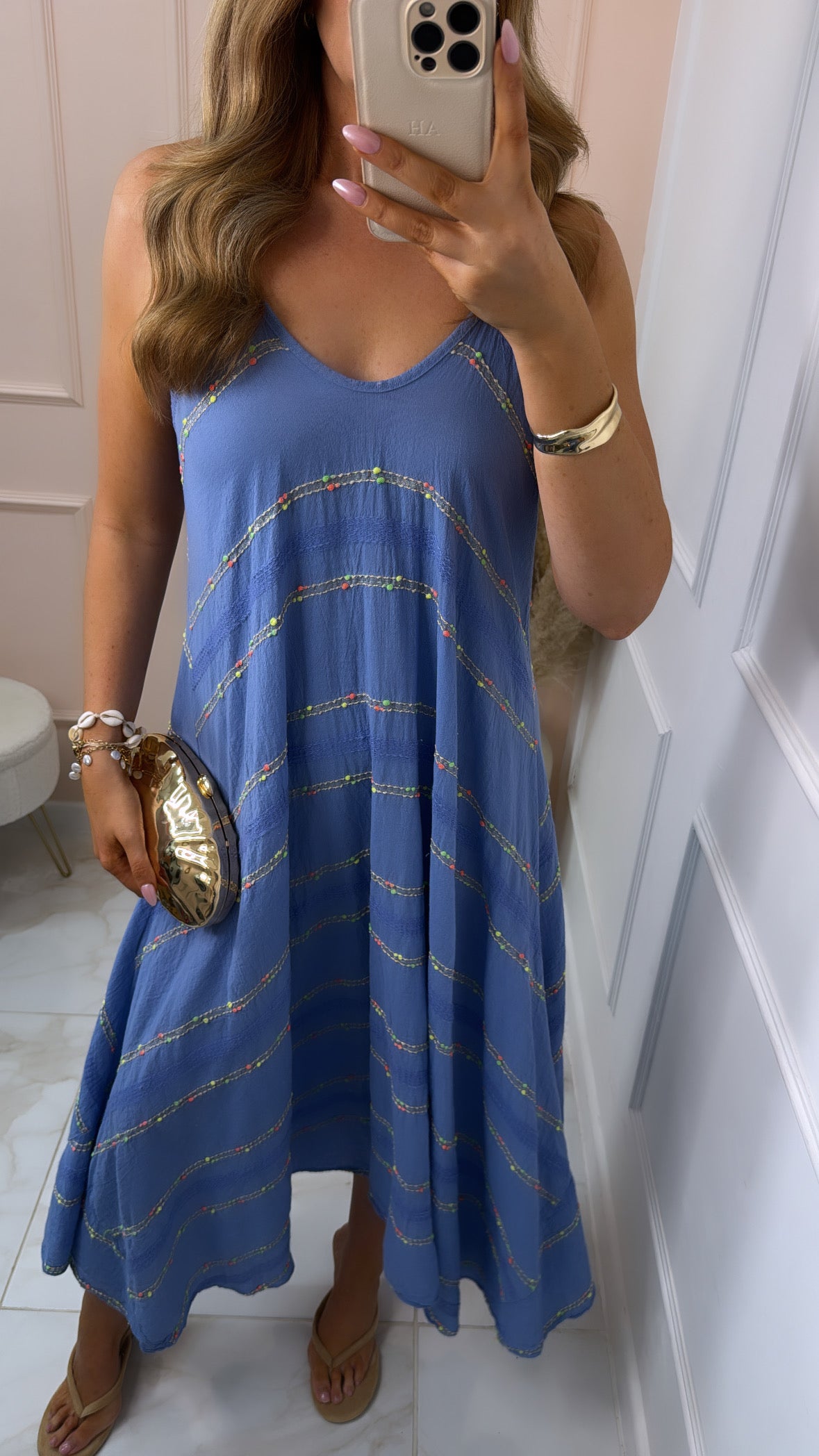 FRAN blue textured maxi dress