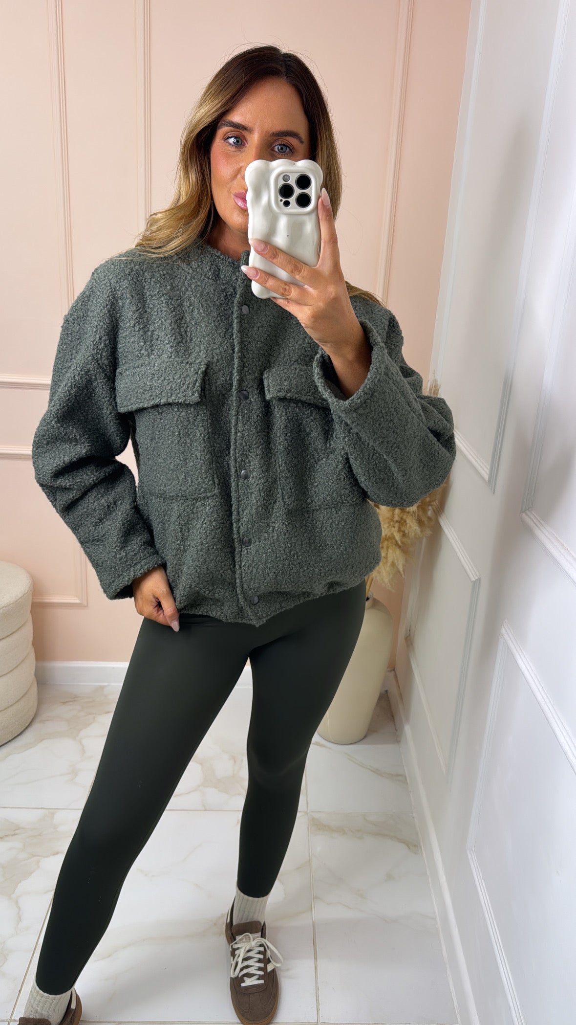 REMI khaki woolen effect oversized bomber jacket