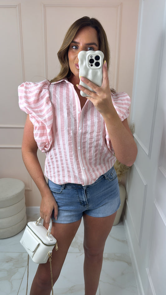 EDEN pink stripe puff sleeve shirt
