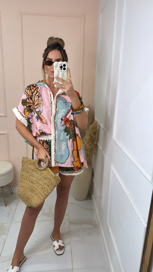 SIERRA pink tropical print short set