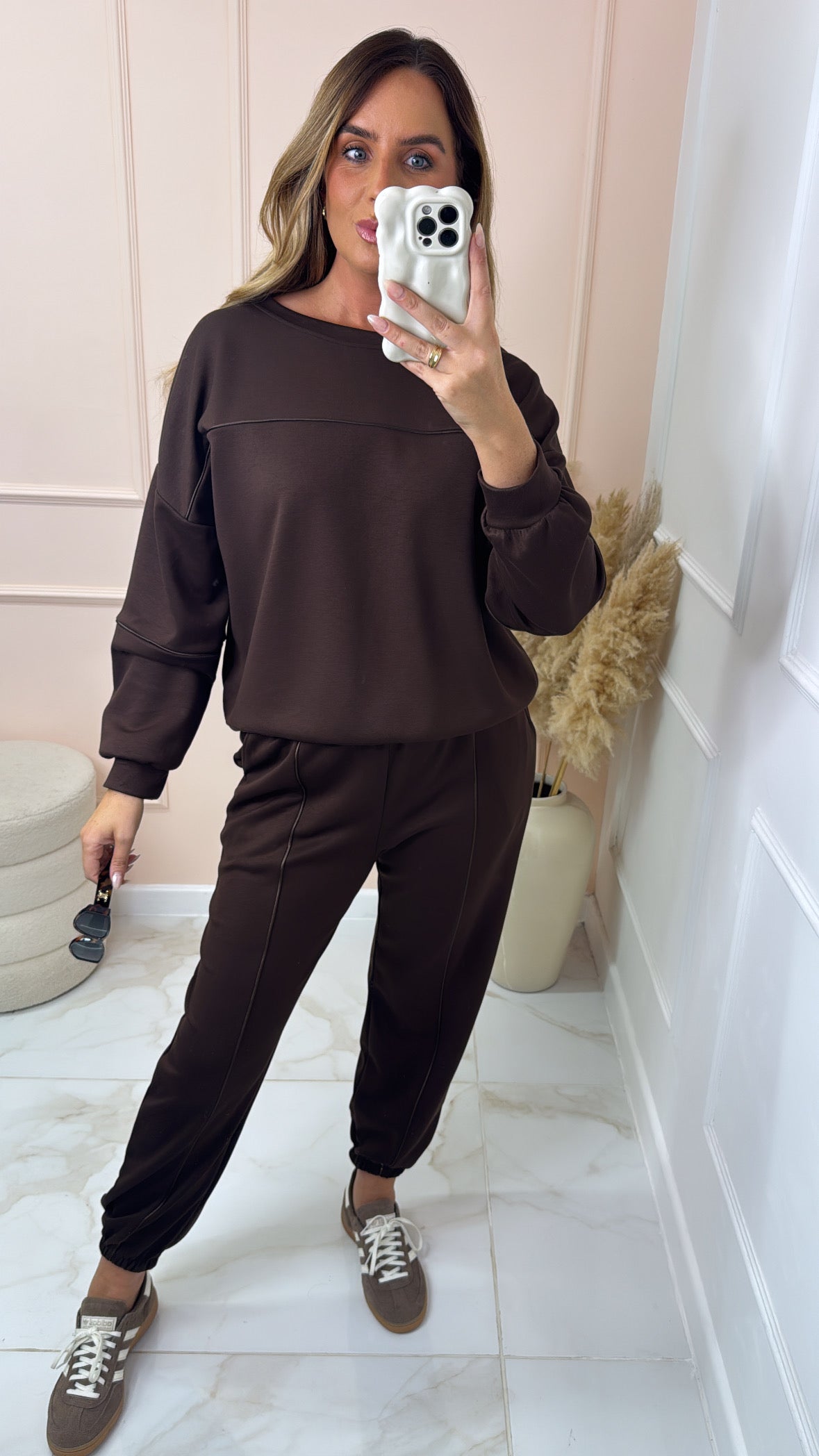 BELLA brown piping cuffed lounge set