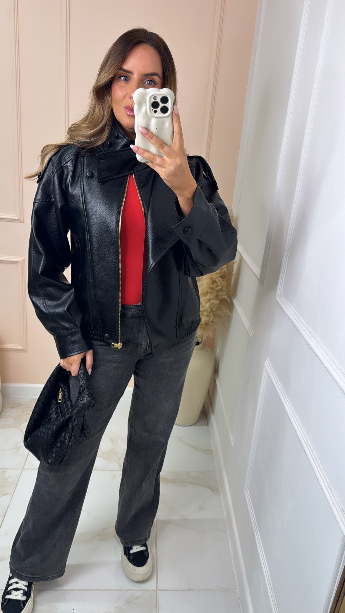 FRANKIE black high neck faux leather jacket