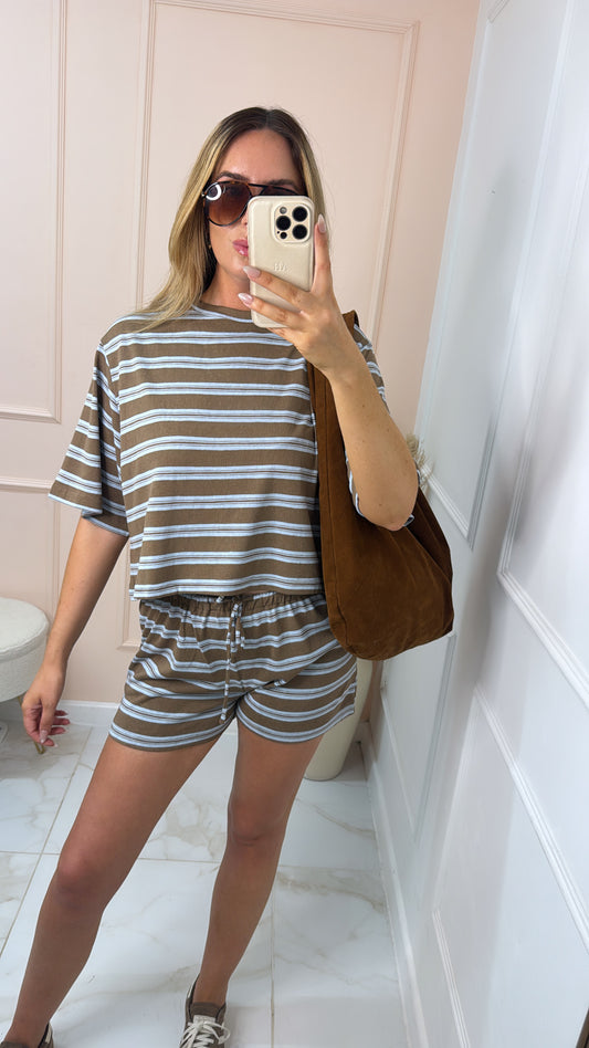 ROSIE taupe stripe short set