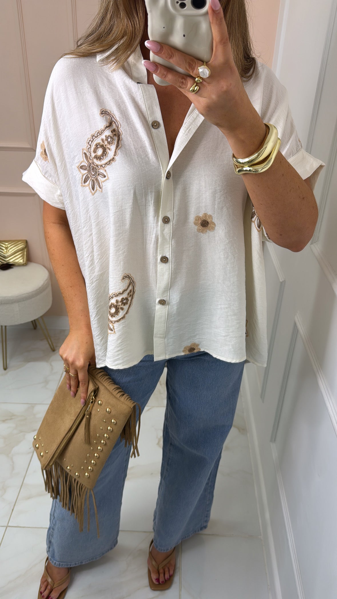ISABELLA cream embroidered paisley blouse
