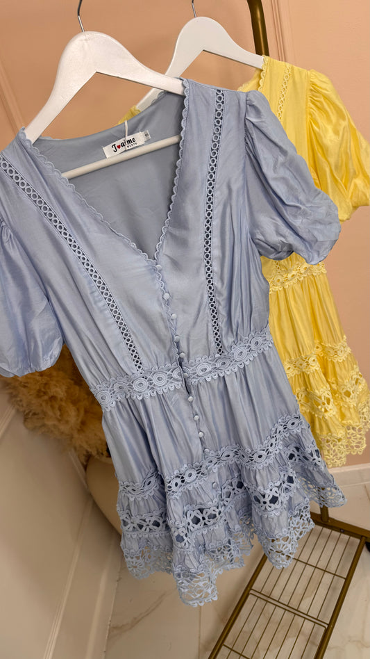 ELLA powder blue puff sleeve mini dress