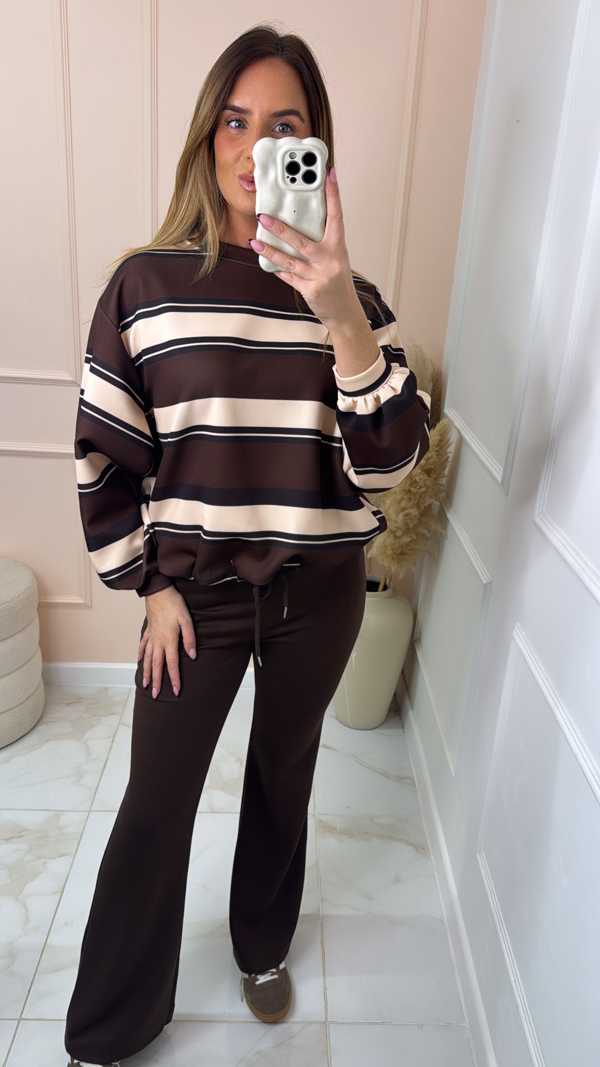 ALEX brown striped top lounge set