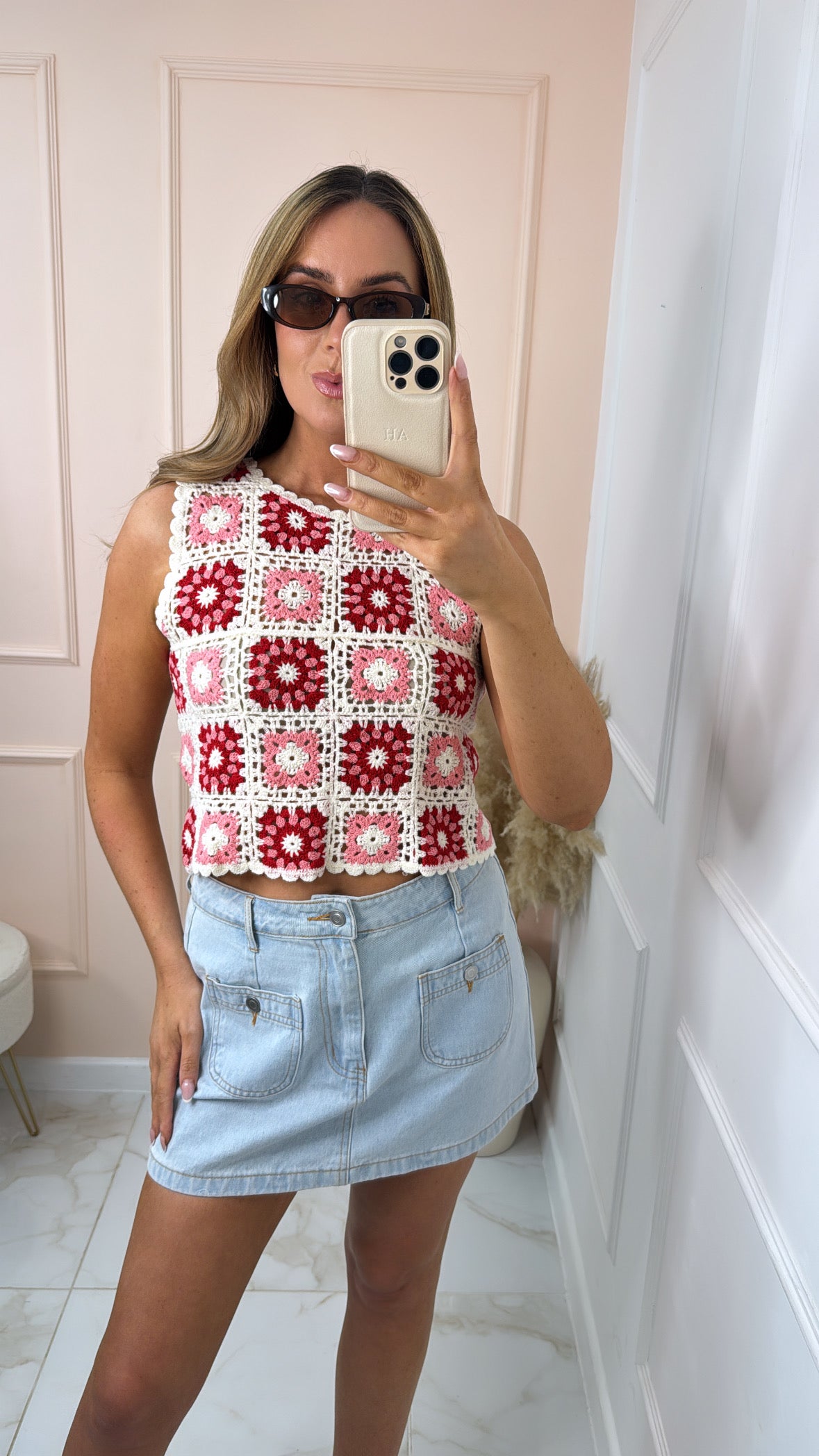 RHEA pink crochet vest top