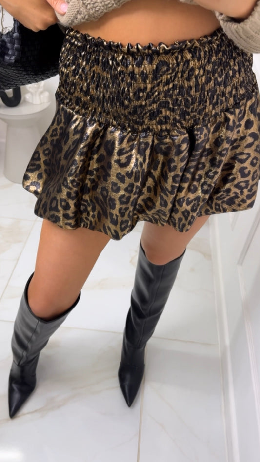 AALIYAH gold leopard metallic bubble skirt