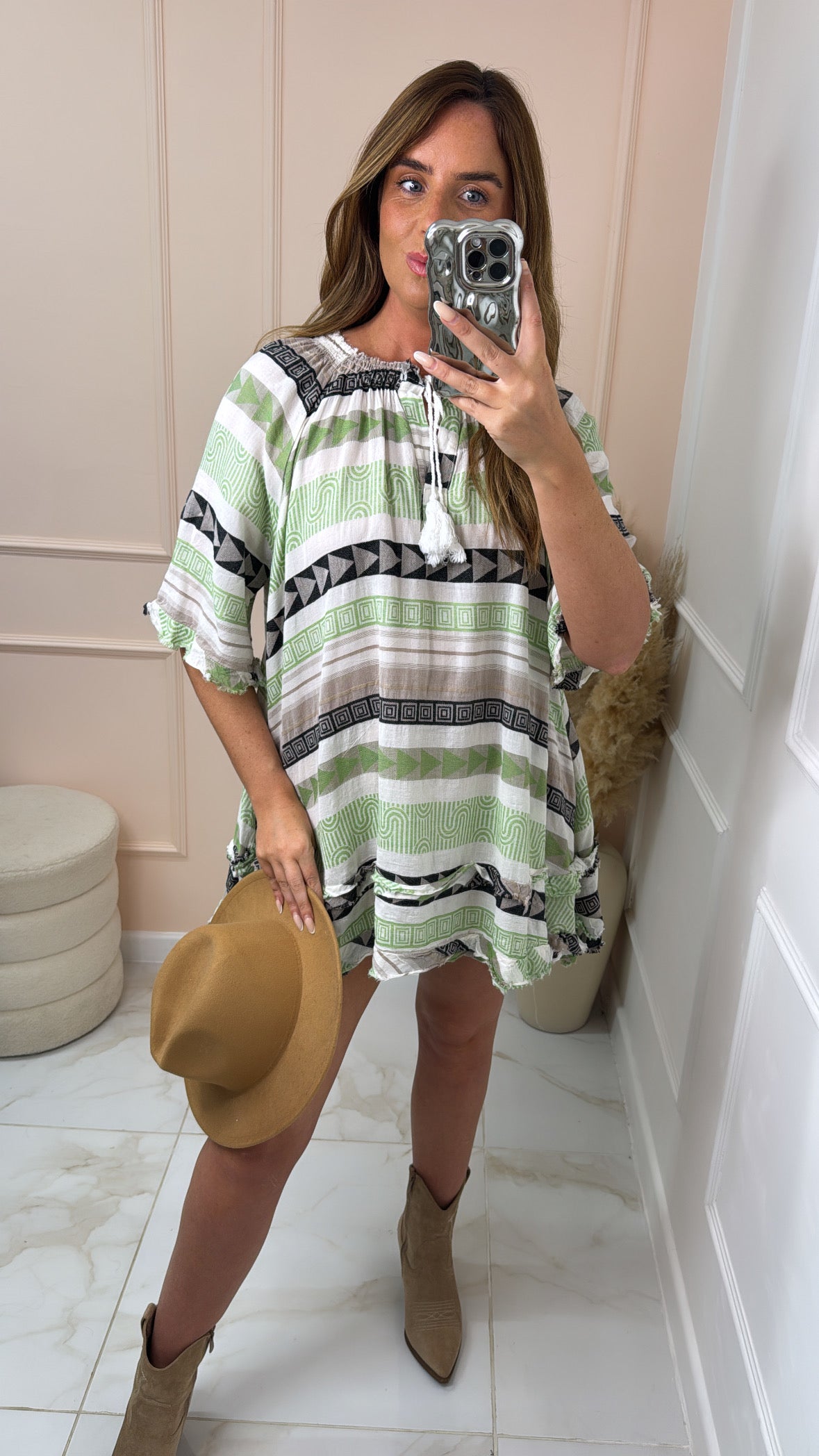 MINA black & green embroidered smock dress