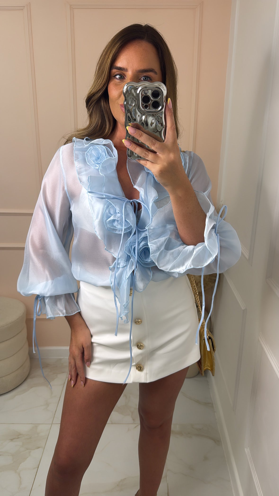VIOLET blue floral sheer blouse