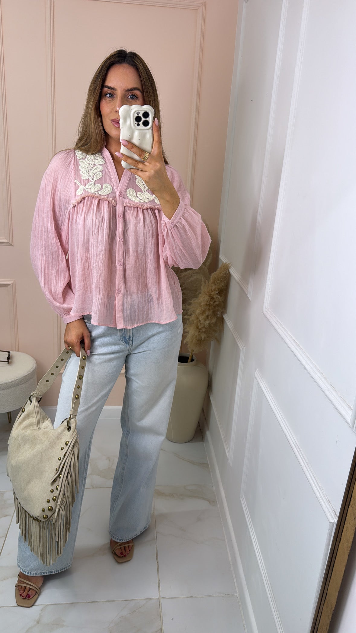 PENELOPE pink embroidered linen blouse
