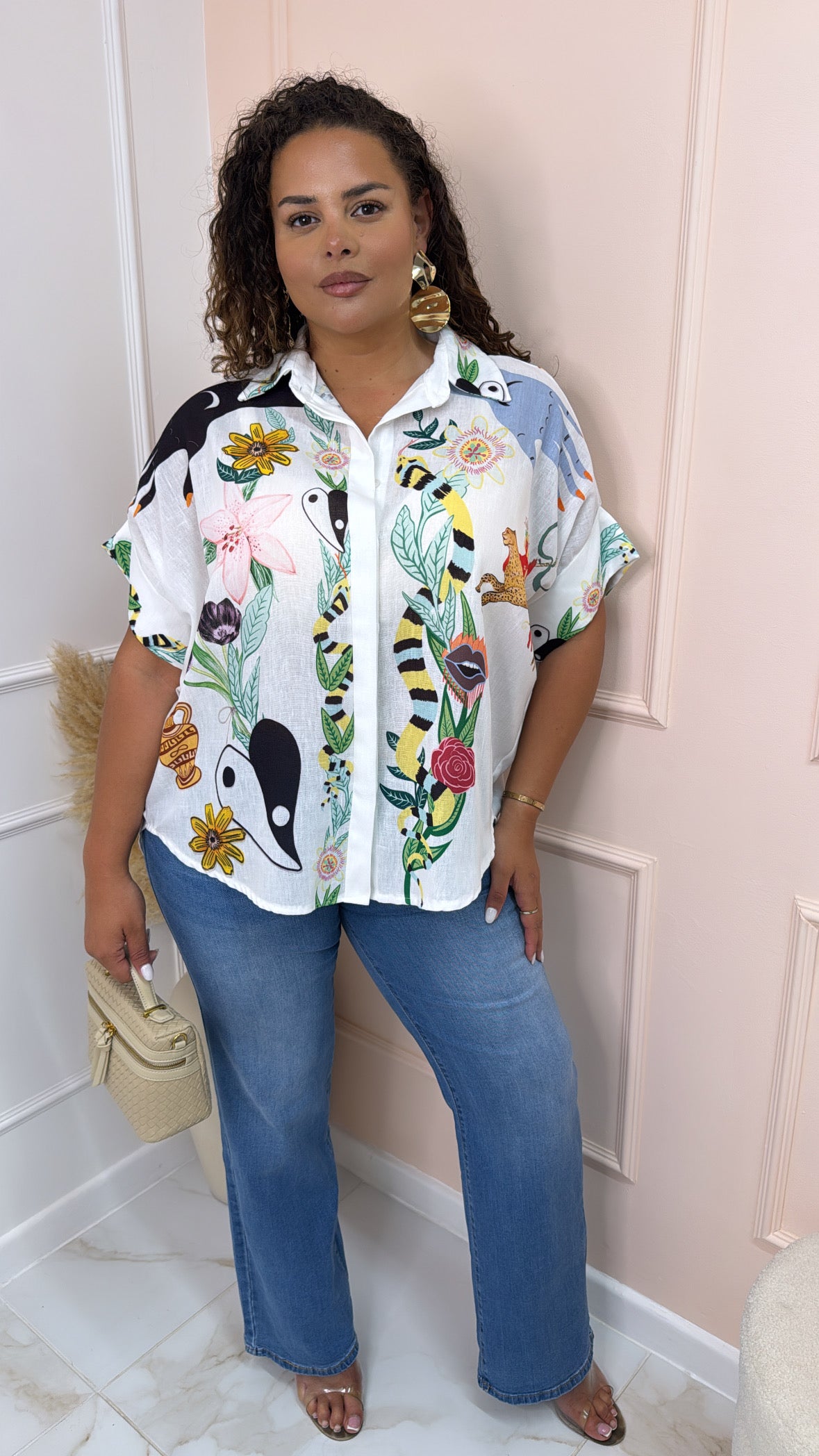 IRIS white graphic printed blouse