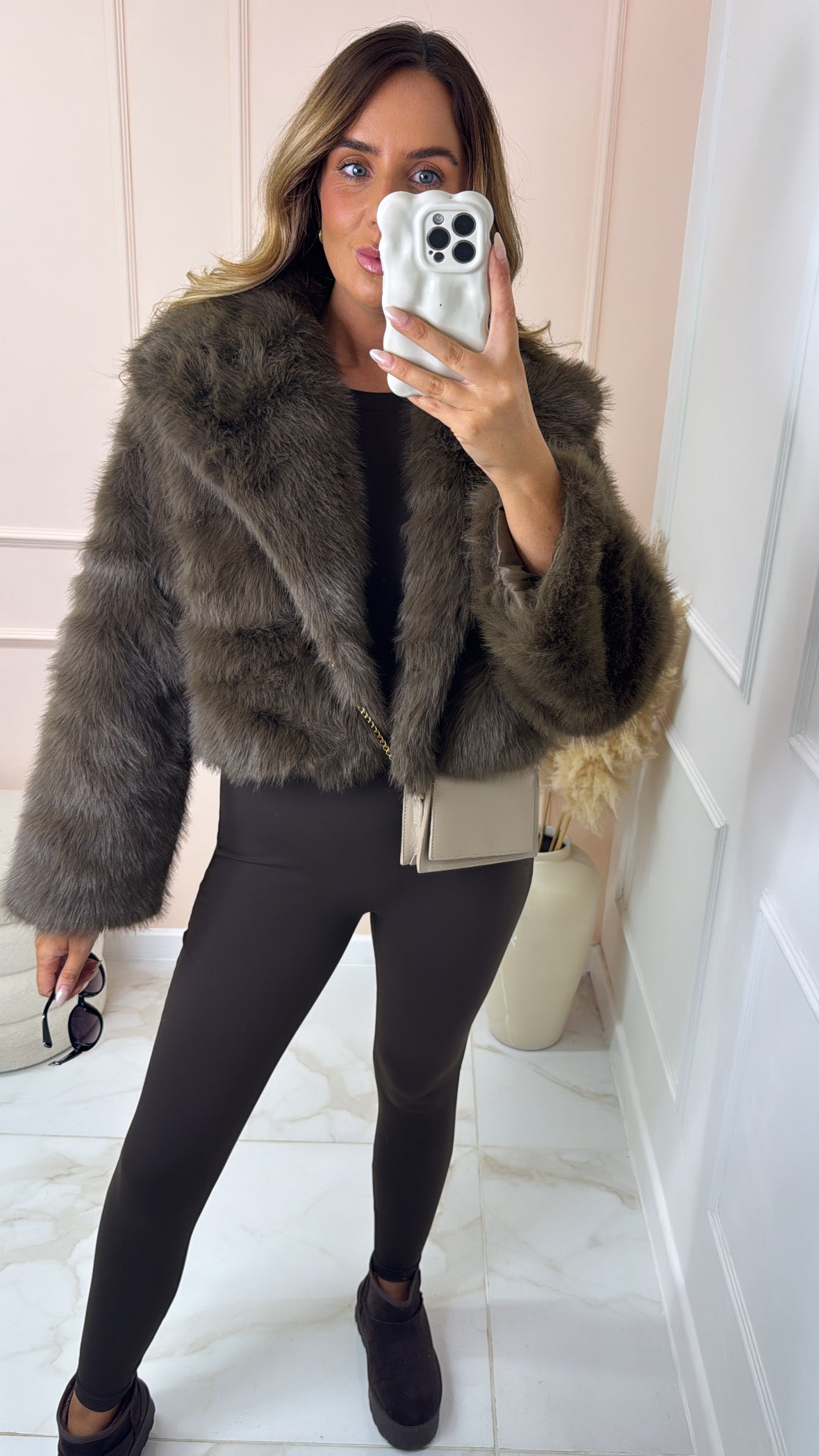 EVA brown faux fur cropped jacket