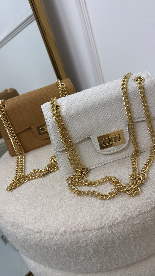 JAYDE white woven crossbody bag