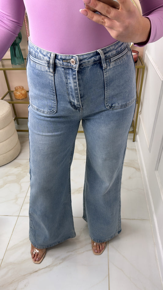 SHARNA light wash kick flare jeans