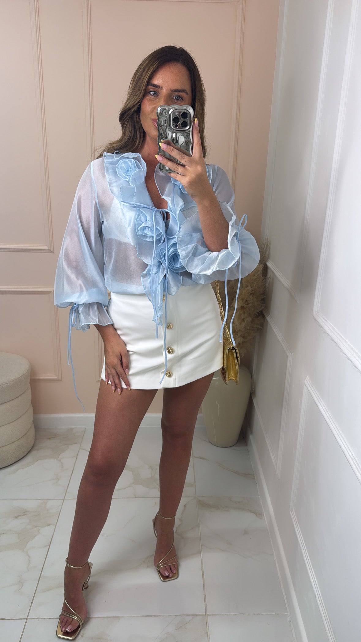 VIOLET blue floral sheer blouse