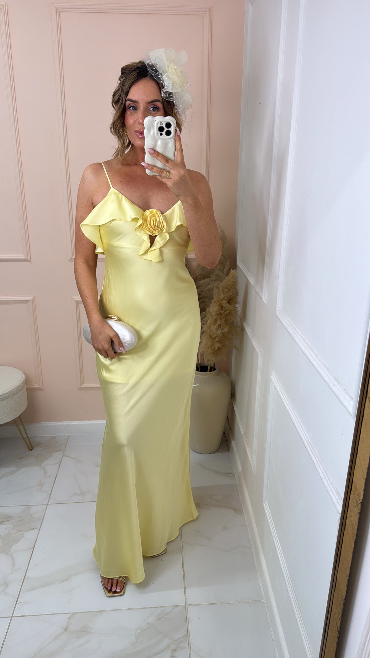 CHLOE lemon rose frill satin maxi dress